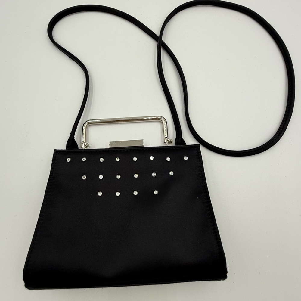Elegant Liz Claiborne Vintage Black Evening Handbag With Silver and CZ Accents